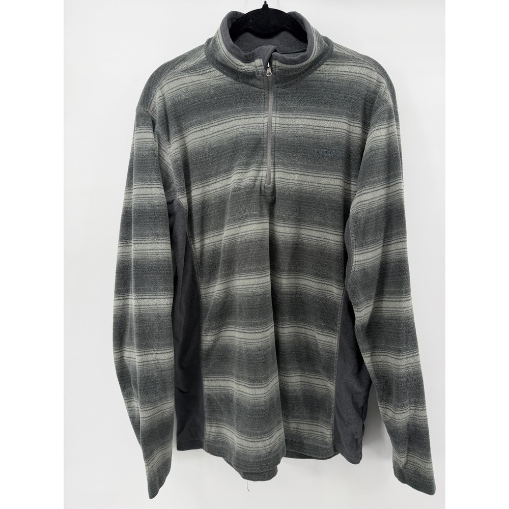 Columbia Mens Grey Striped Quarter Zip Fleece Pullover XM6749 Size Medium